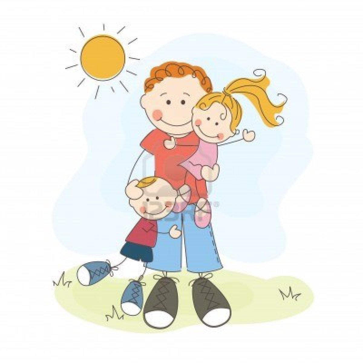 Папа с двумя дочками рисунок