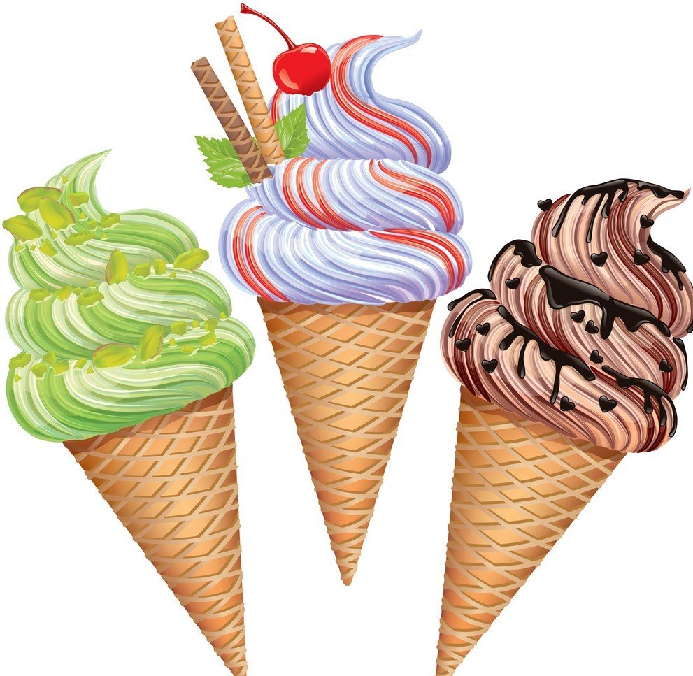 Мороженое в рожке тройное нарисованное