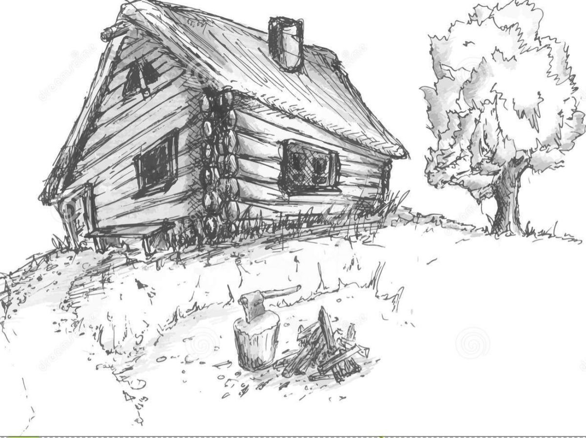 Деревянная изба рисунок