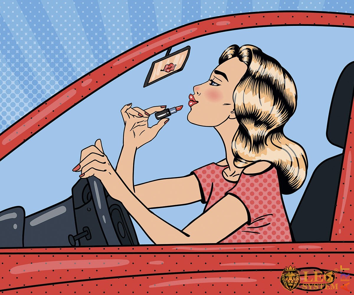 Мультяшная девушка в кабриолете