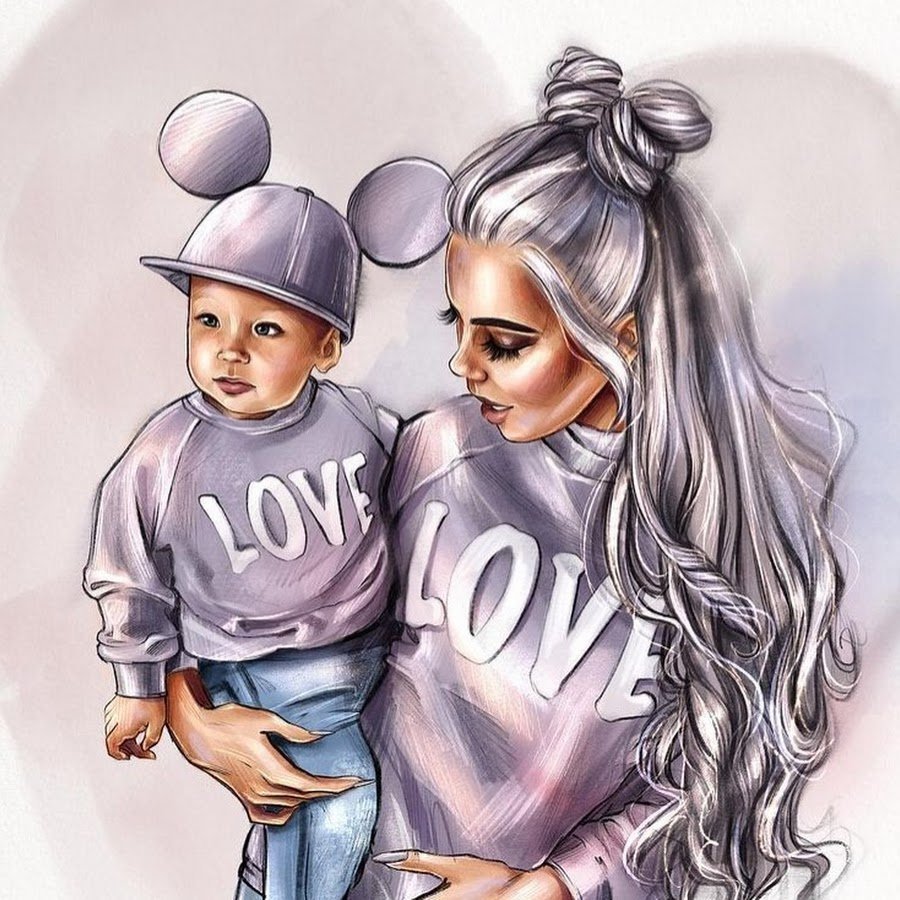 Модные иллюстрации мама и сын