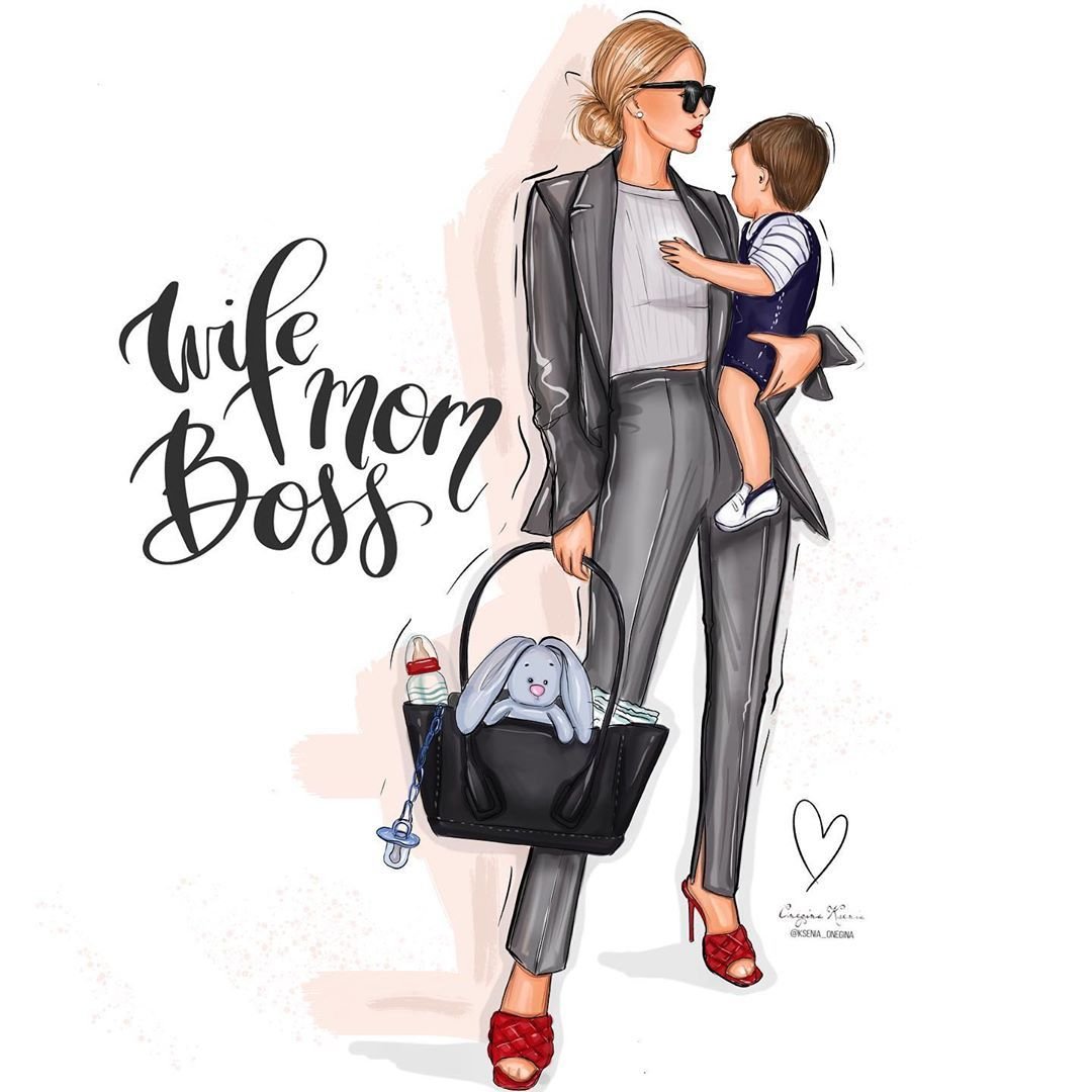 Модные иллюстрации мама и сын