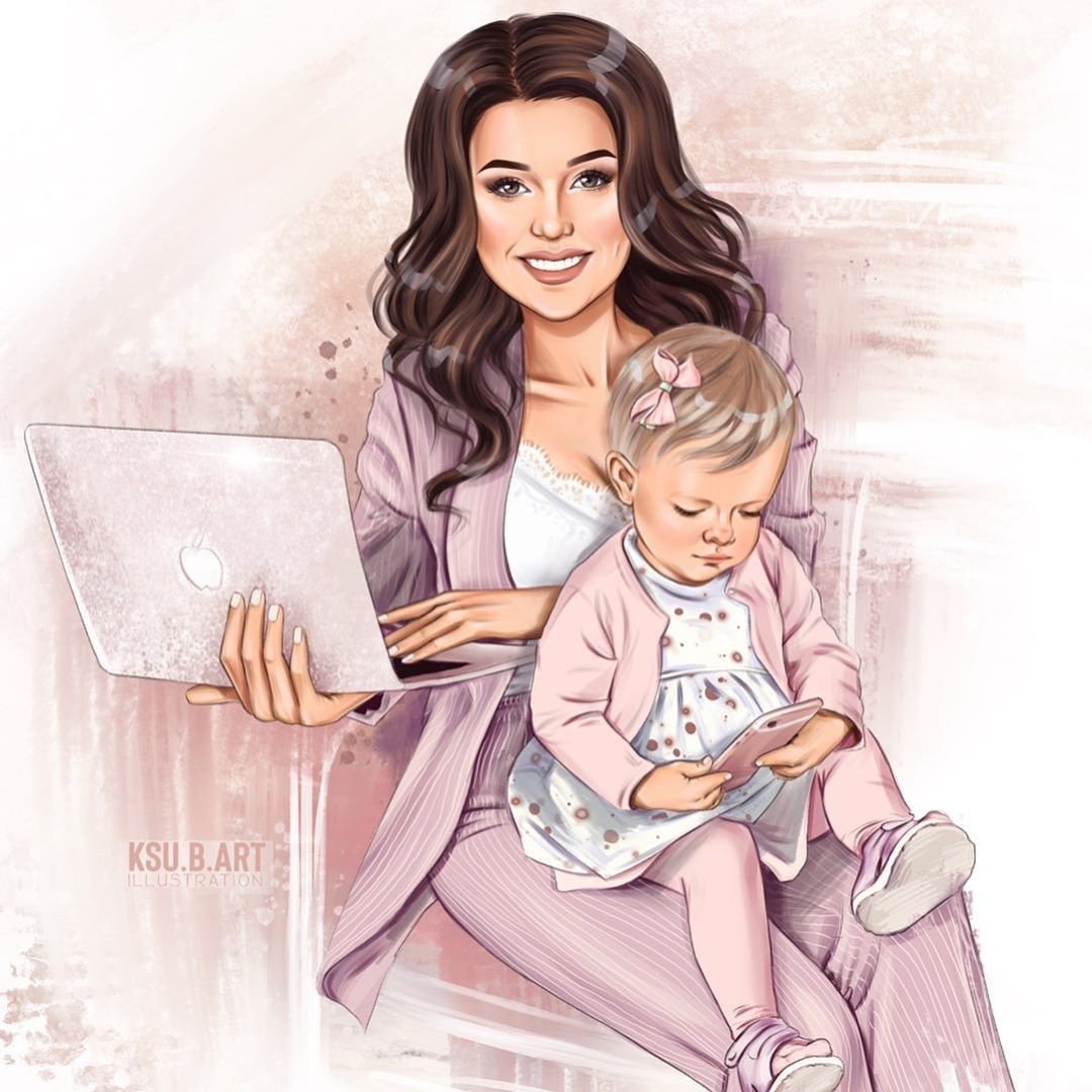 Силуэт женщины с двумя детьми