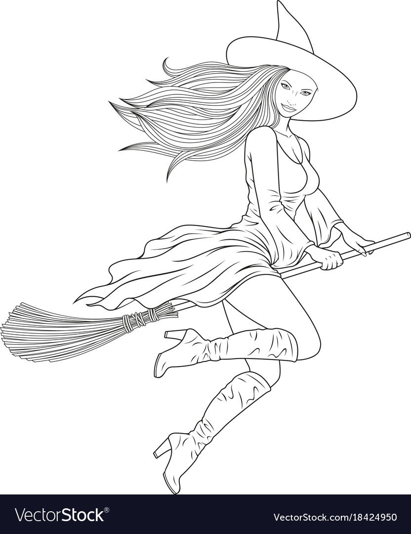 Красивая ведьма на метле