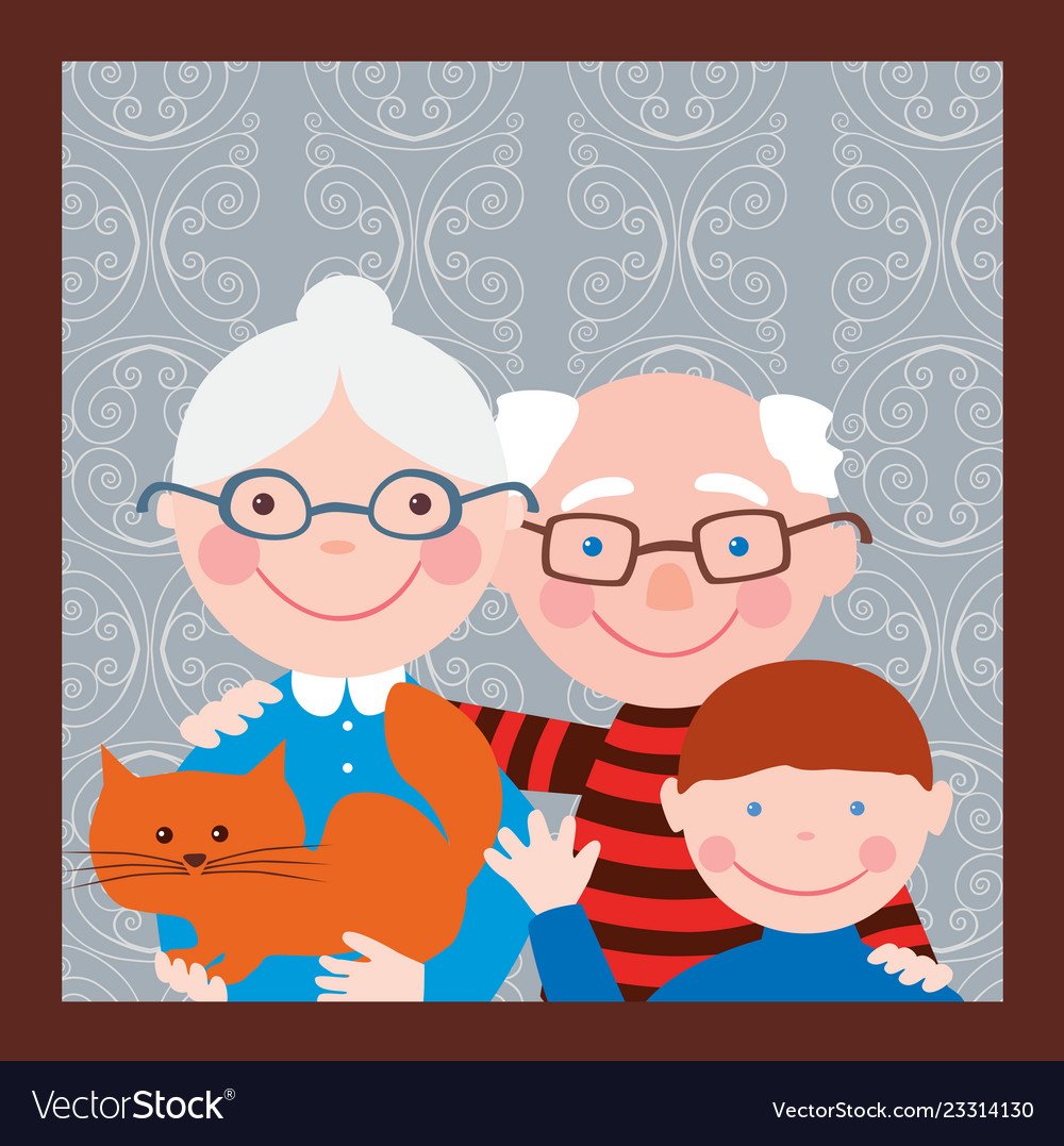 Открытка бабушка и дедушка с внуками