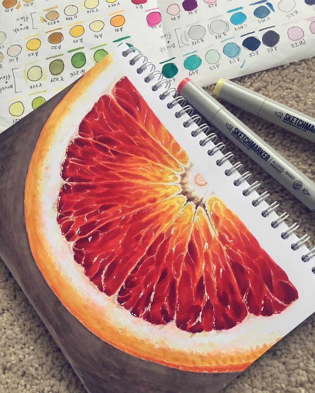 Фрукты скетч маркерами