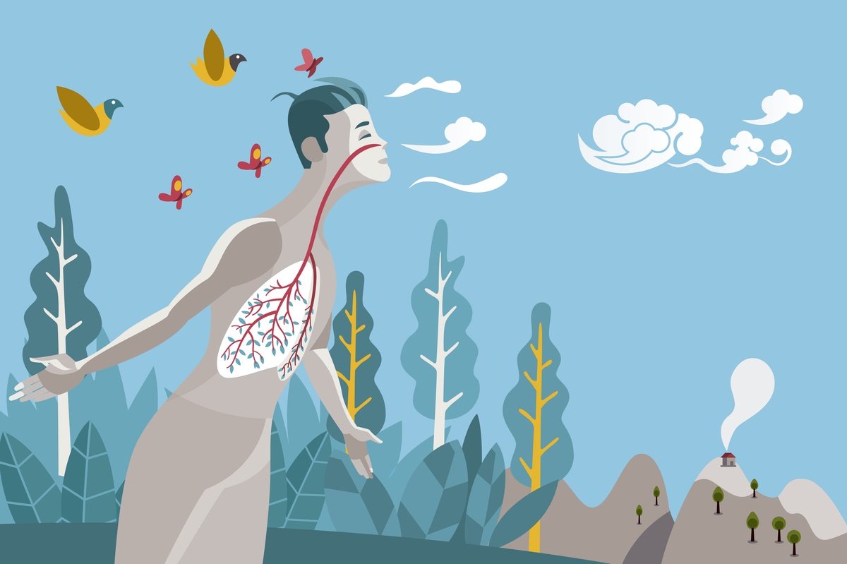 Человек дышит воздухом