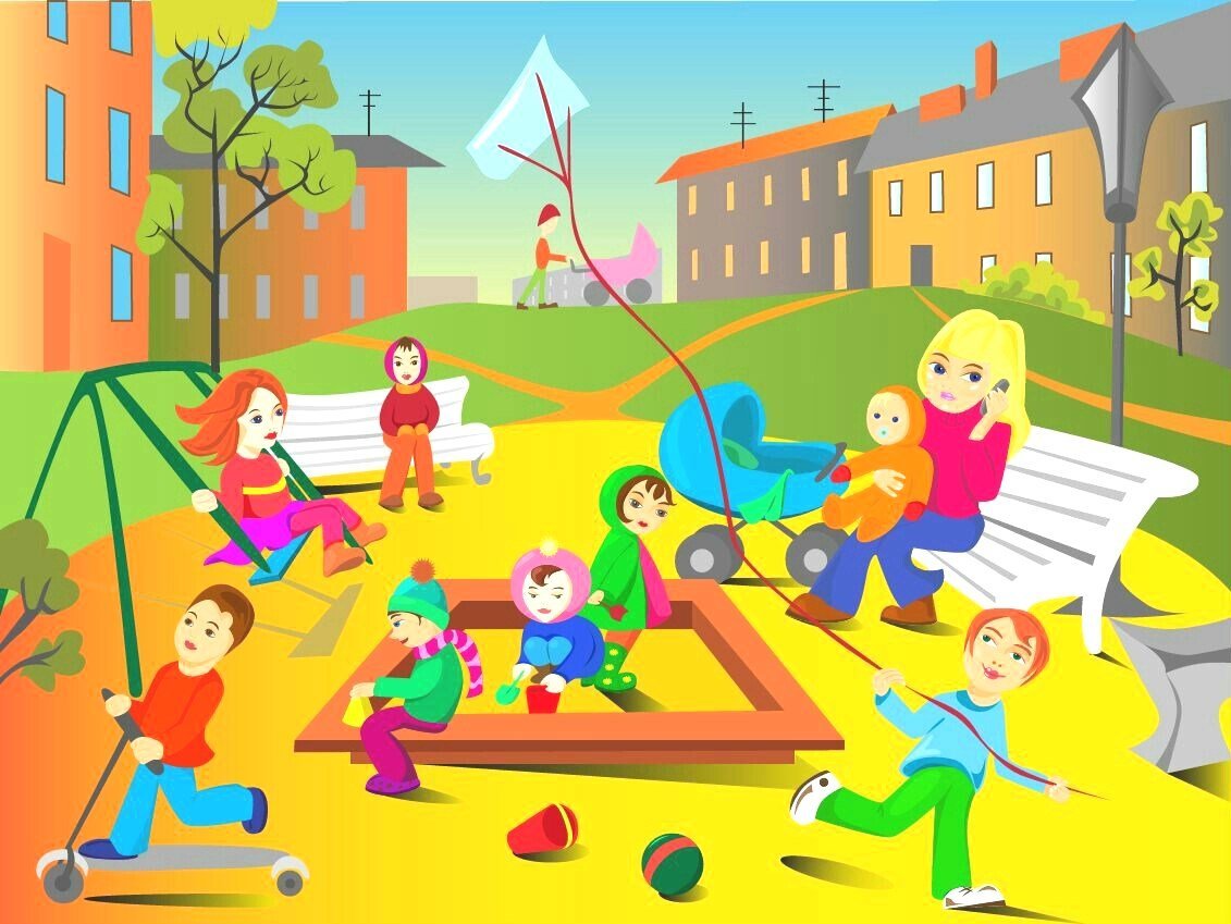 Дети во дворе вектор