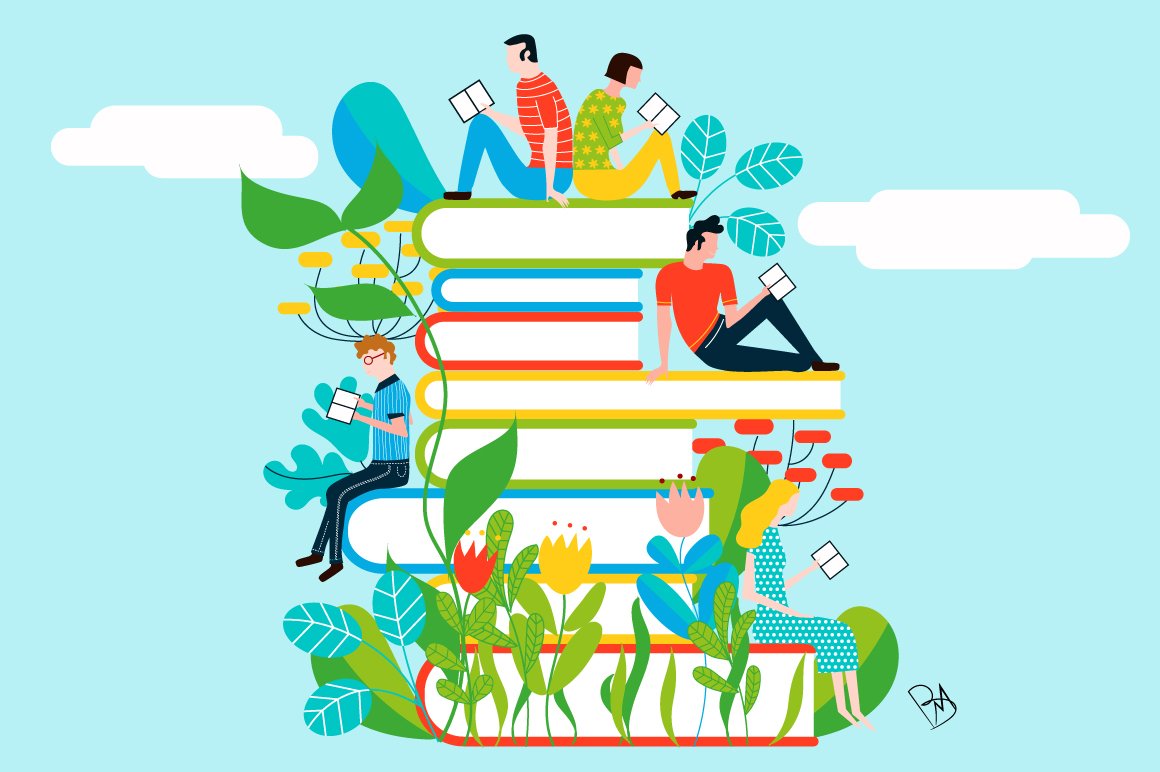 Молодежь и книги вектор