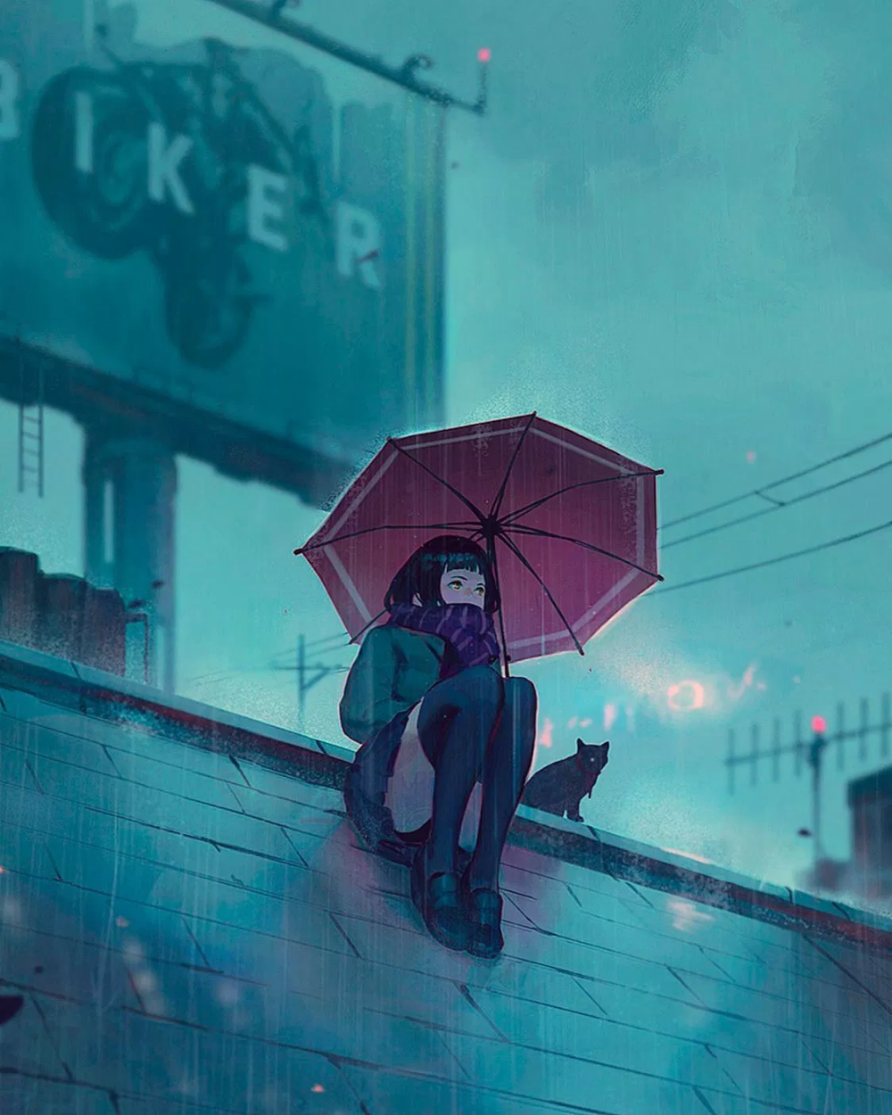 Аниме девушка под дождем