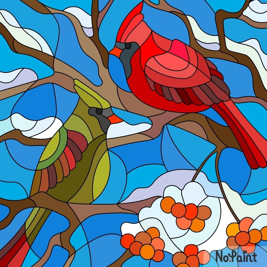 Зимний витраж птицы