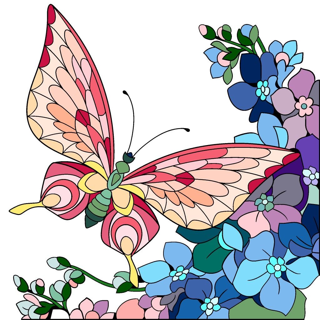 Витраж цветы и бабочки