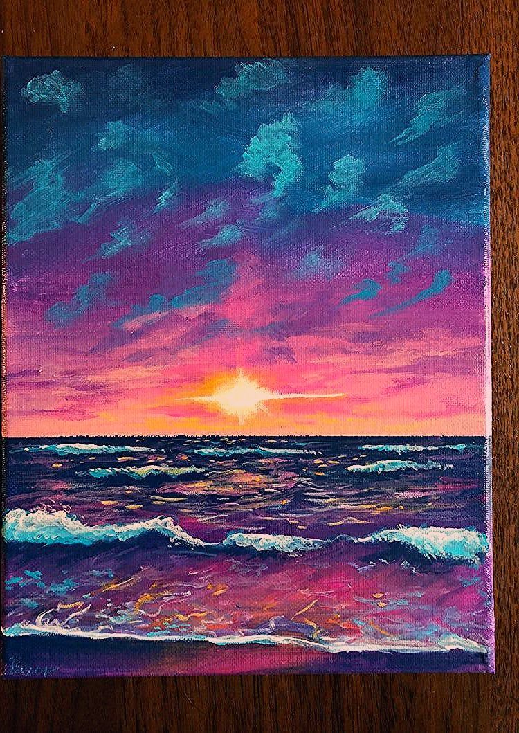 Закат акриловыми красками