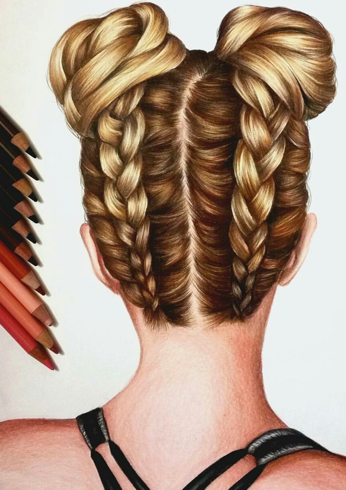 Коса и карандаш прическа