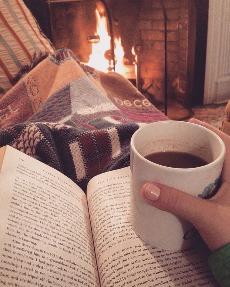 Плед камин горячий чай