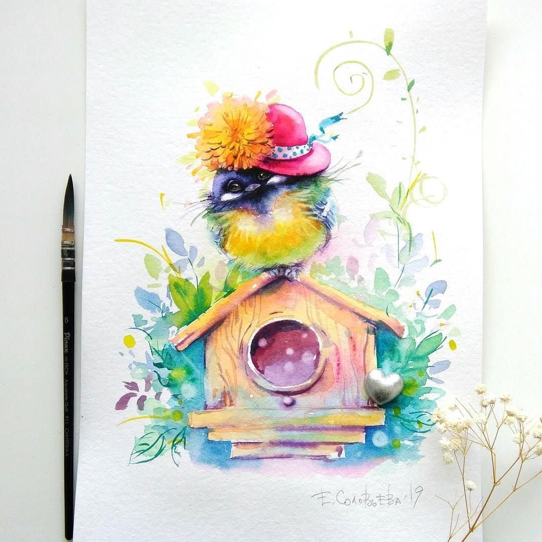 Акварельные птички Евгении Соловьевой