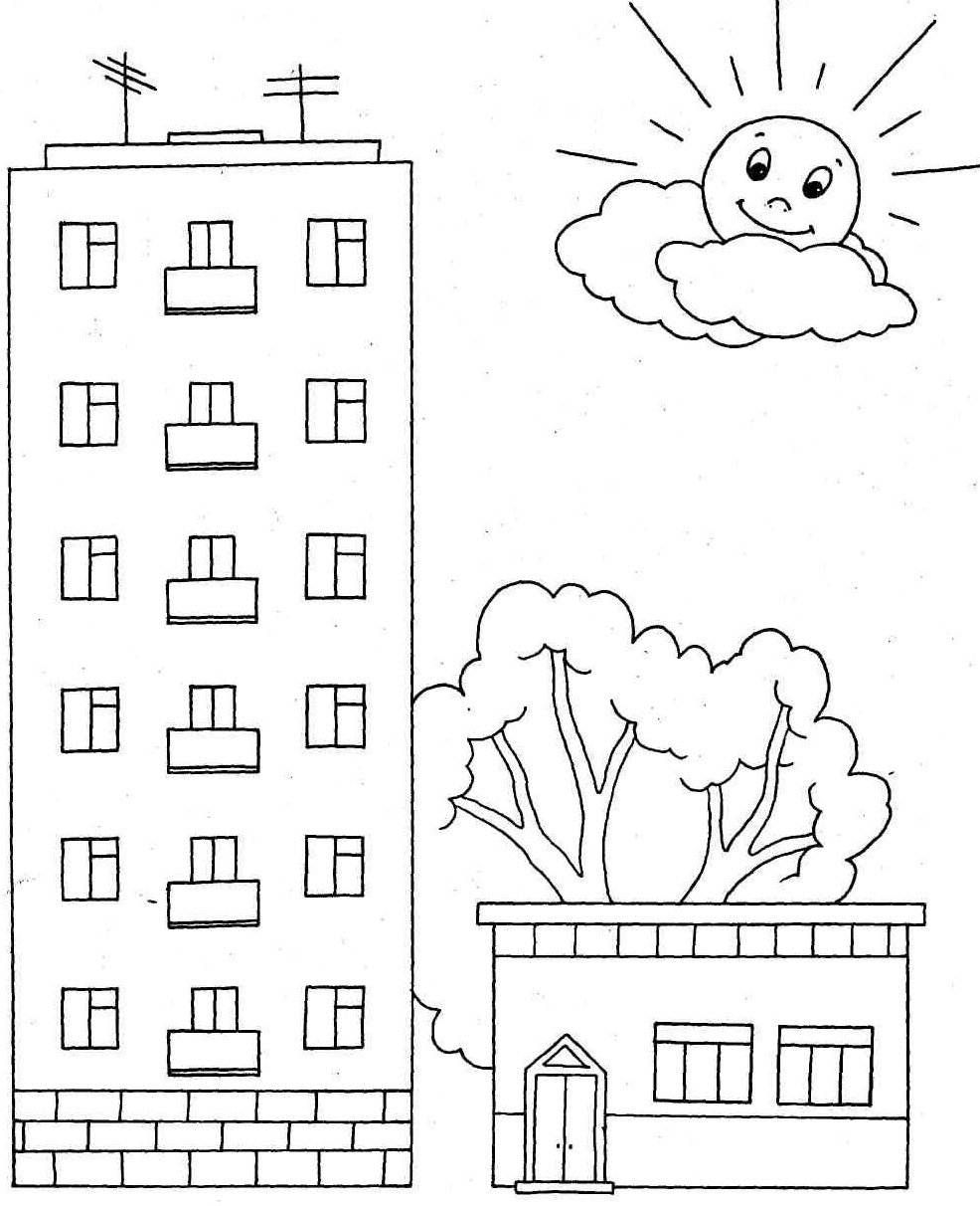 Многоэтажный дом раскраска для детей
