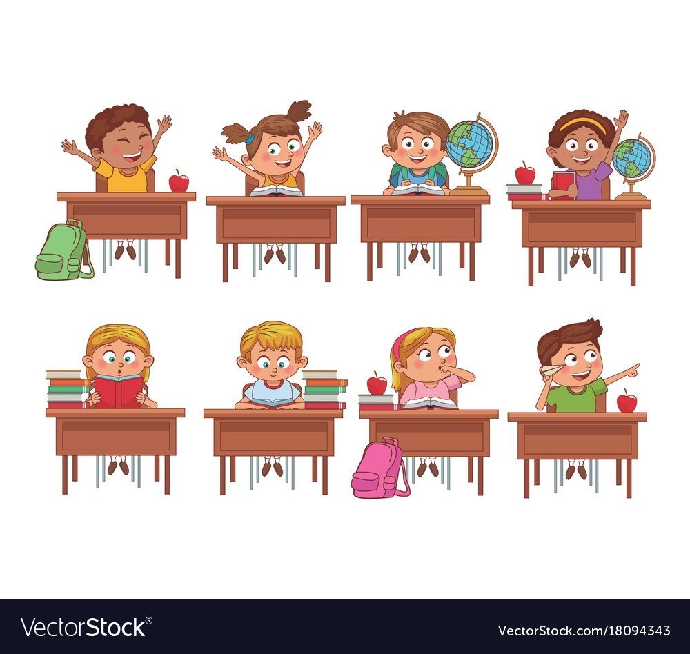 За партой сидят ученики мультяшные