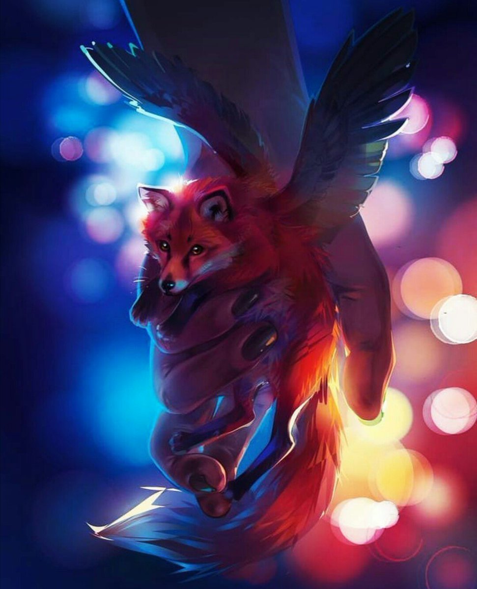 Лиса с гирляндой синий