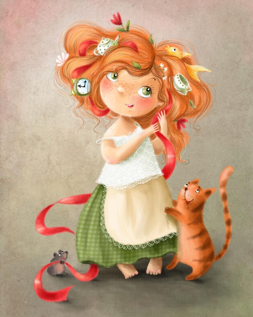 Девушка с шариками акварель