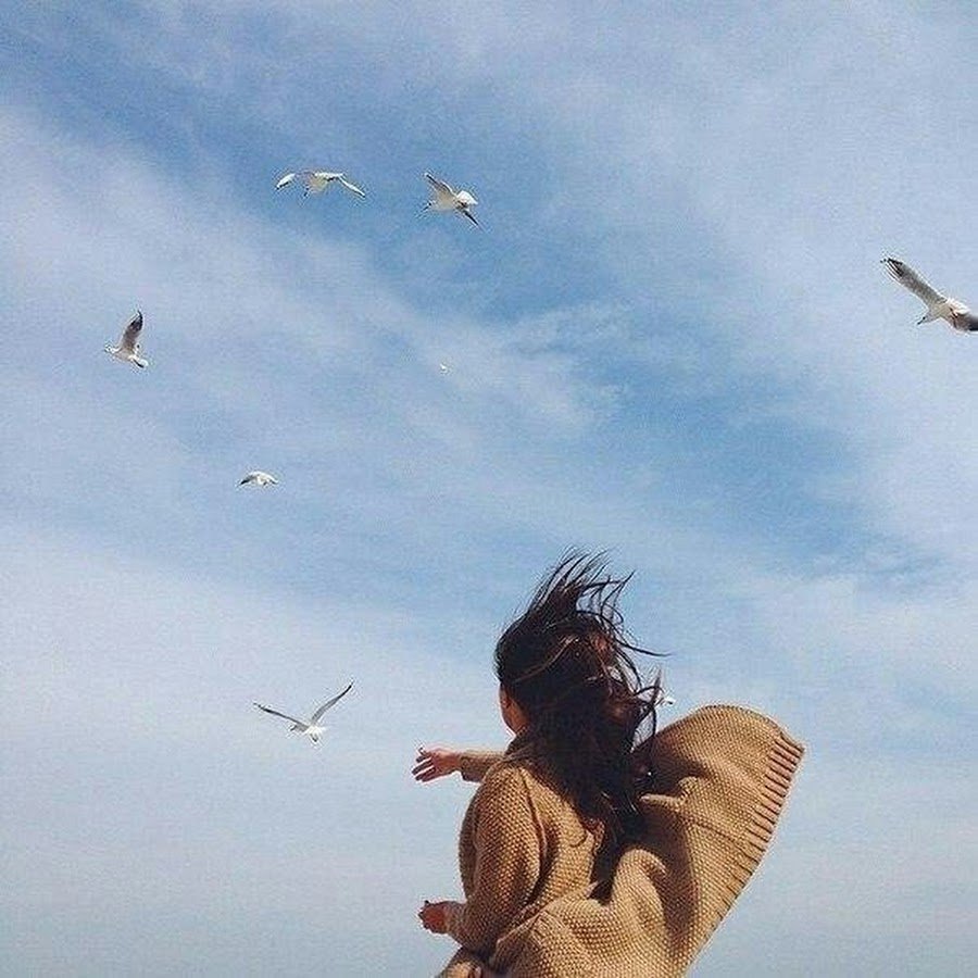 Девушка и улетающие птицы