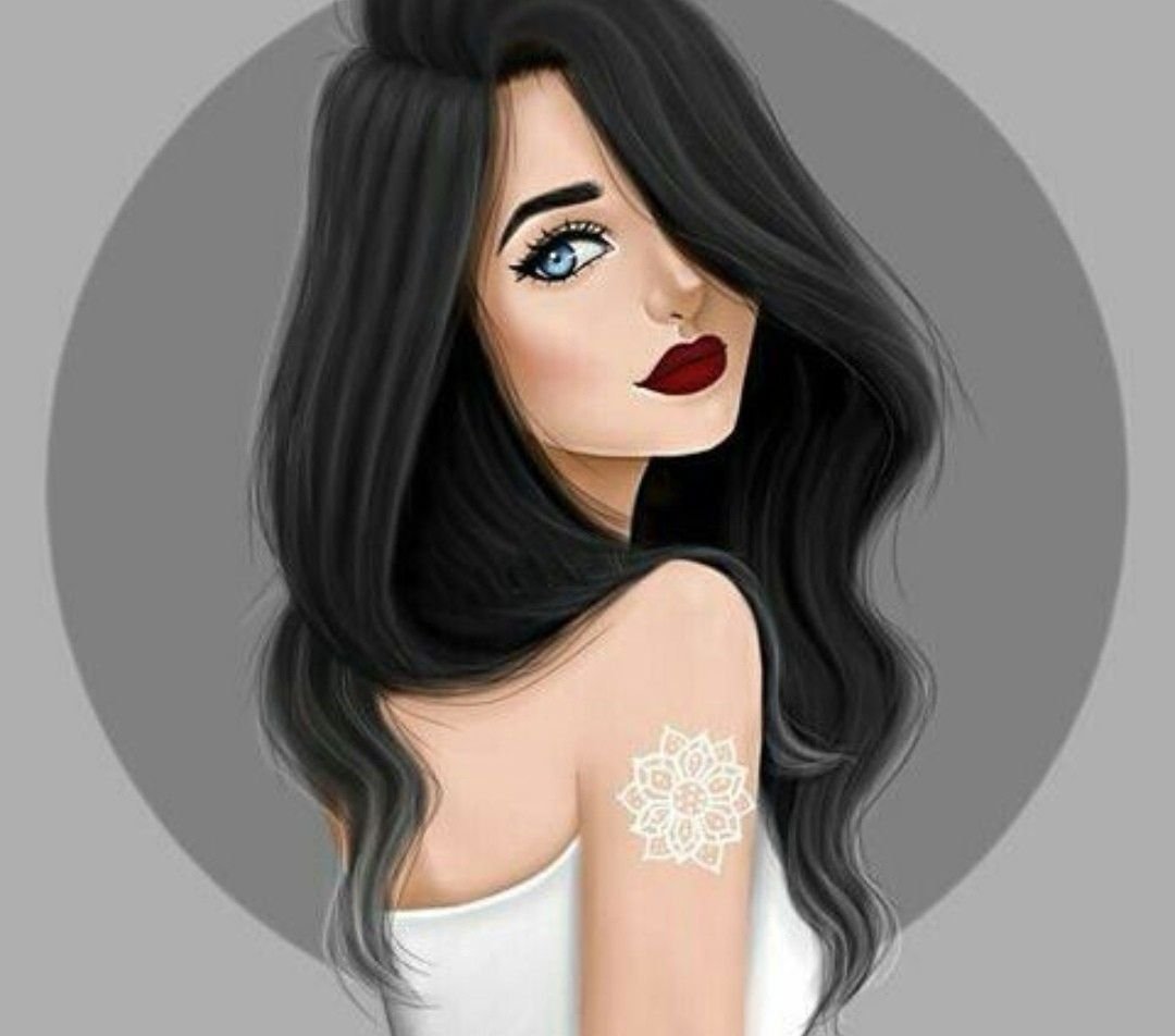 Мультяшна девочка с черными вл