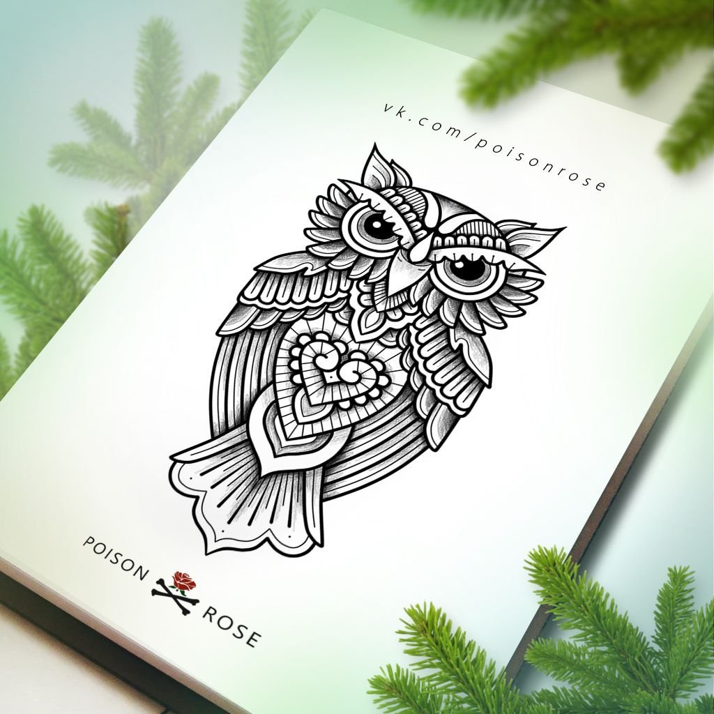Филин тату эскиз Графика
