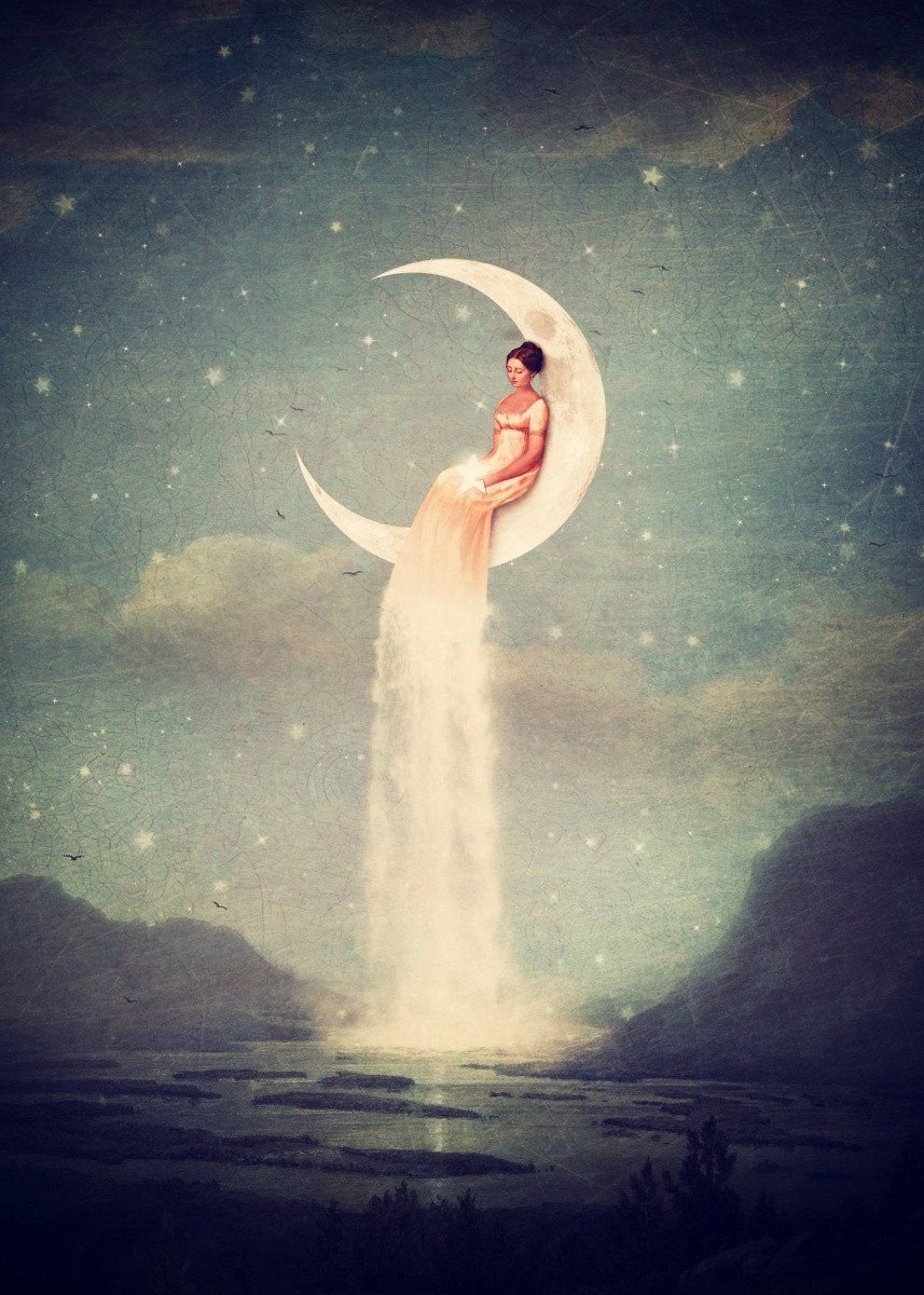 Девушка и Луна живопись