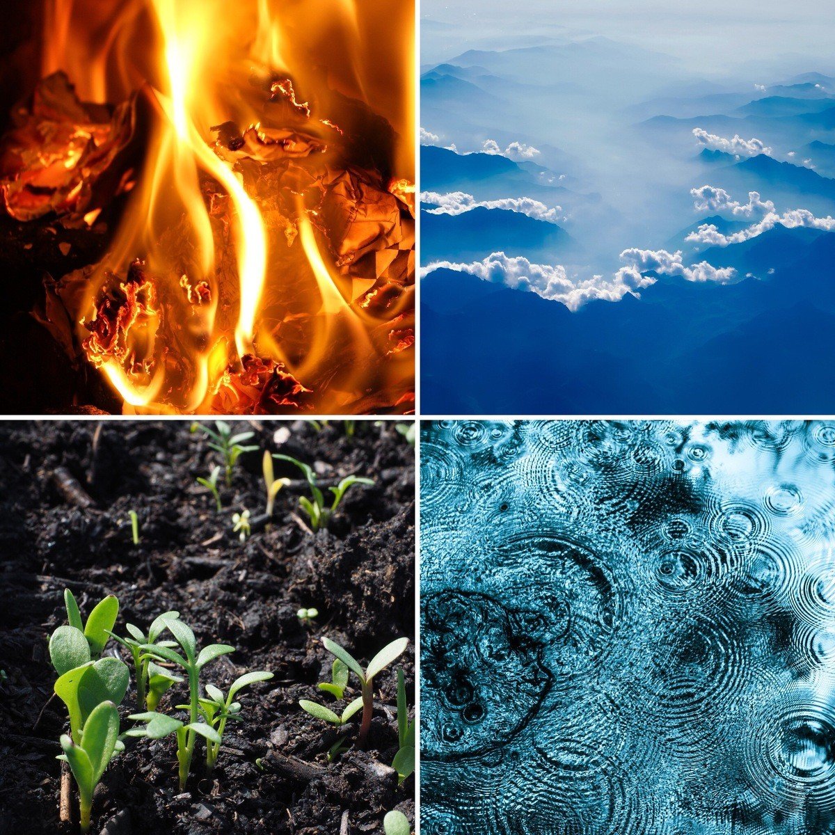 Элементы стихии огонь, вода, воздух и земля.