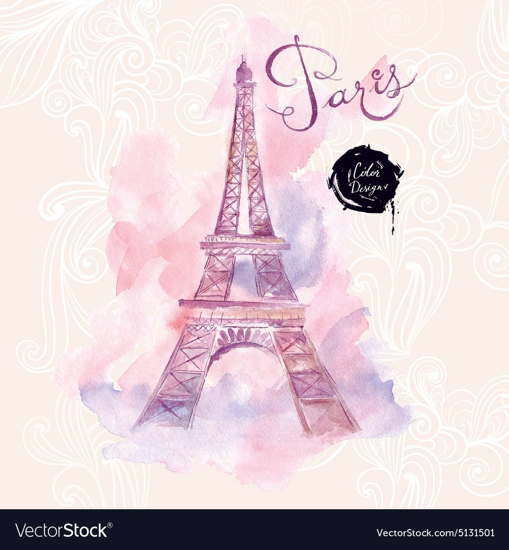 Эйфелева башня акварель на белом фоне
