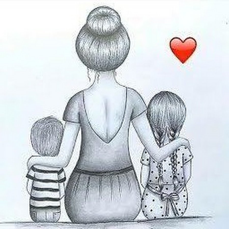 Мама с дочкой обнимаются рисунок