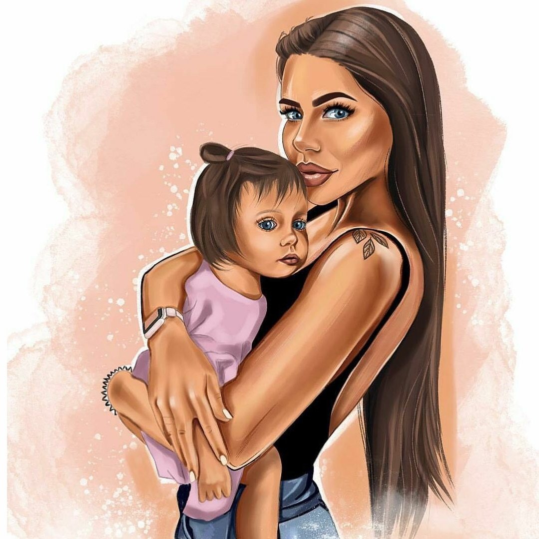 Мультяшная девушка с ребенком
