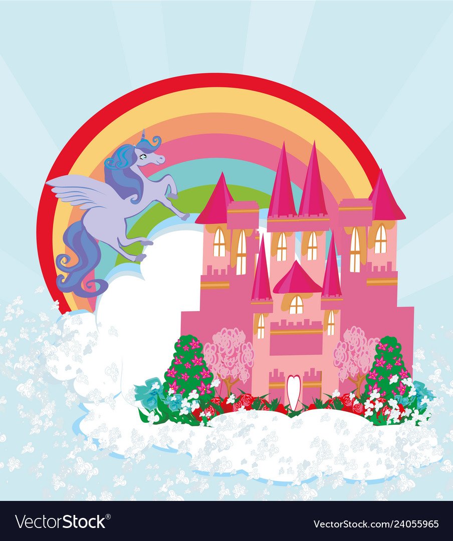 Замок с единорогами розовое