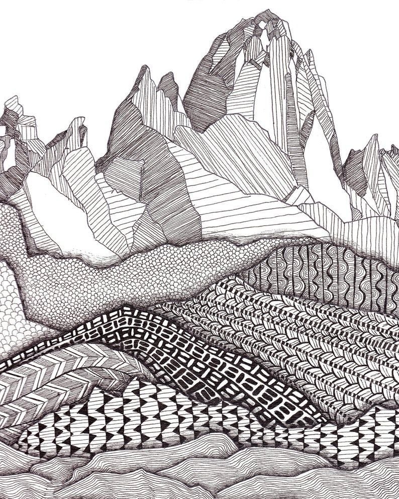 Зентангл пейзаж горы