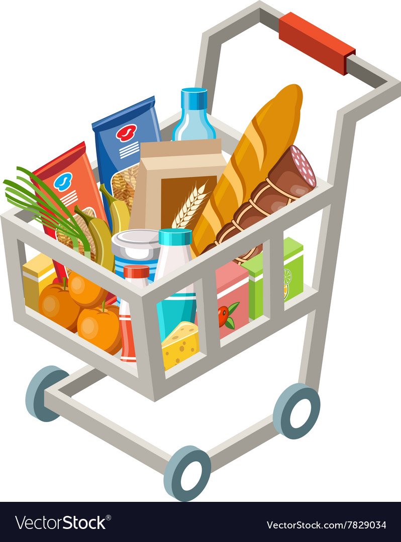 Тележка с продуктами мультяшная