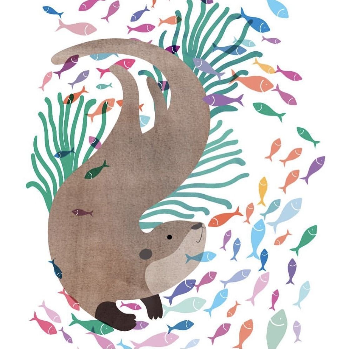 Выдра с детьми