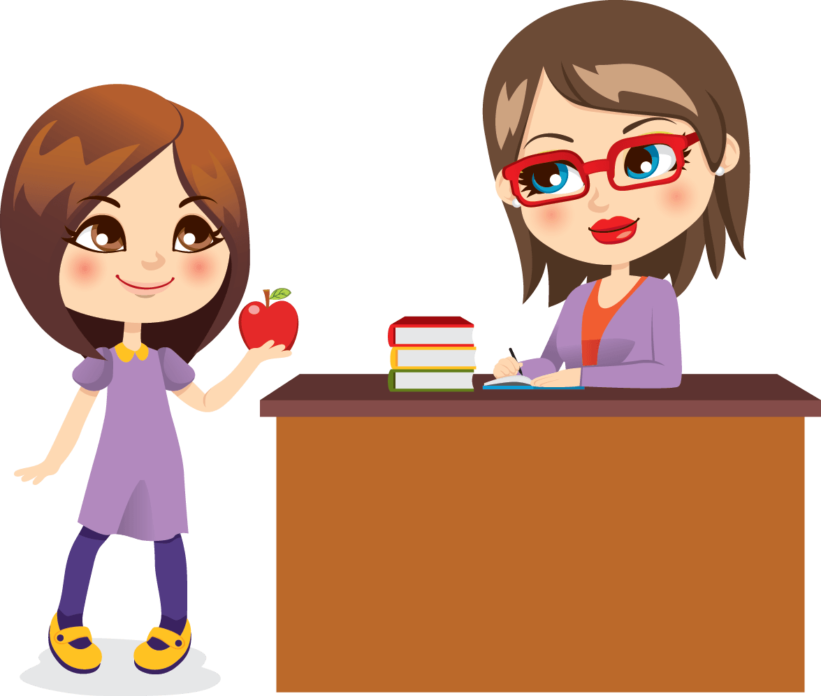 Мультяшные учитель за столом