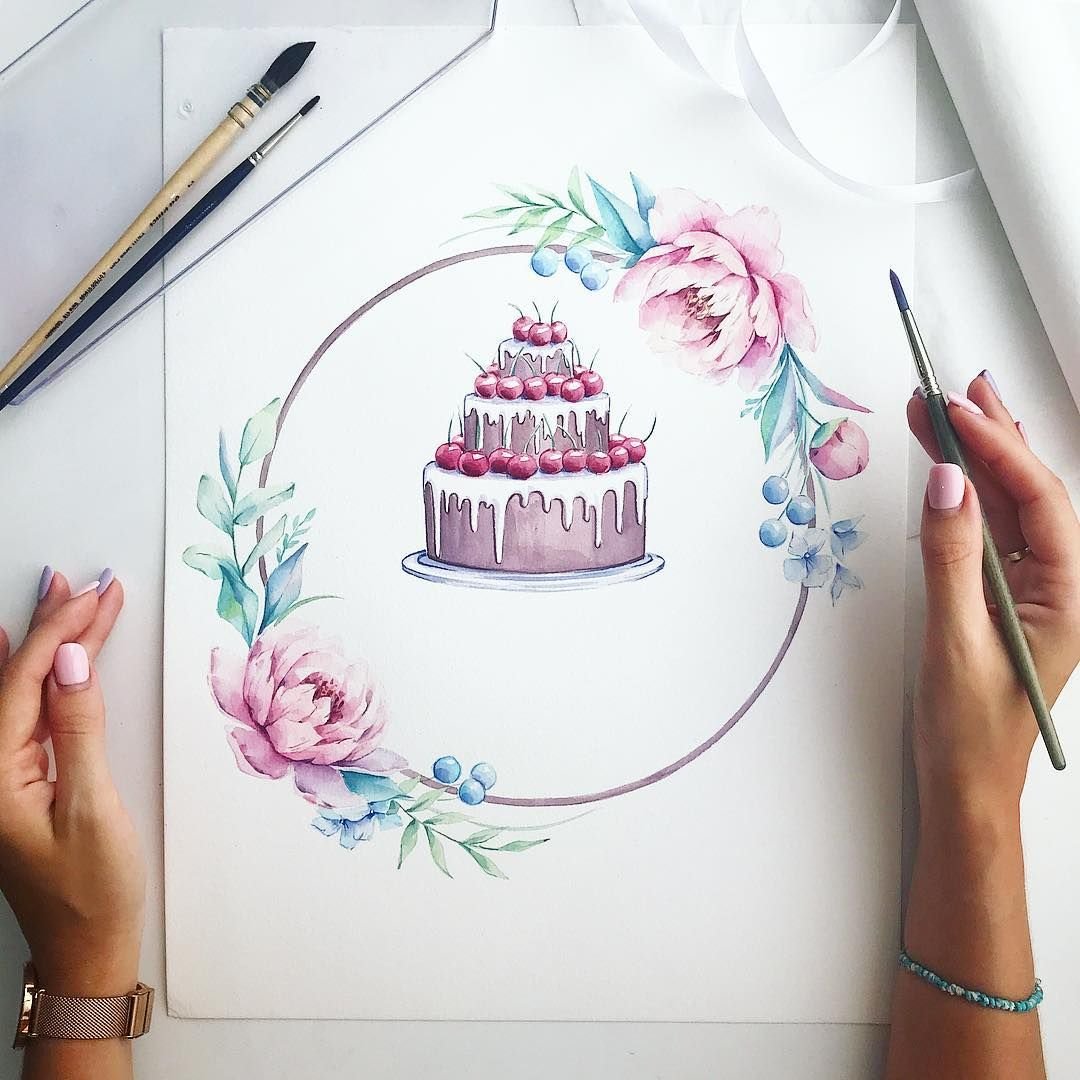 Акварельный логотип торты