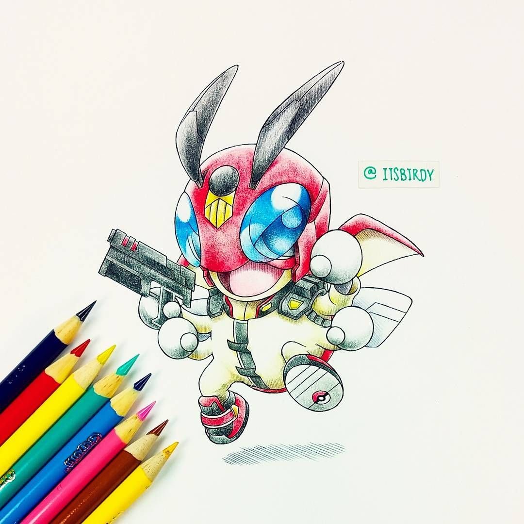 Пикачу цветными карандашами