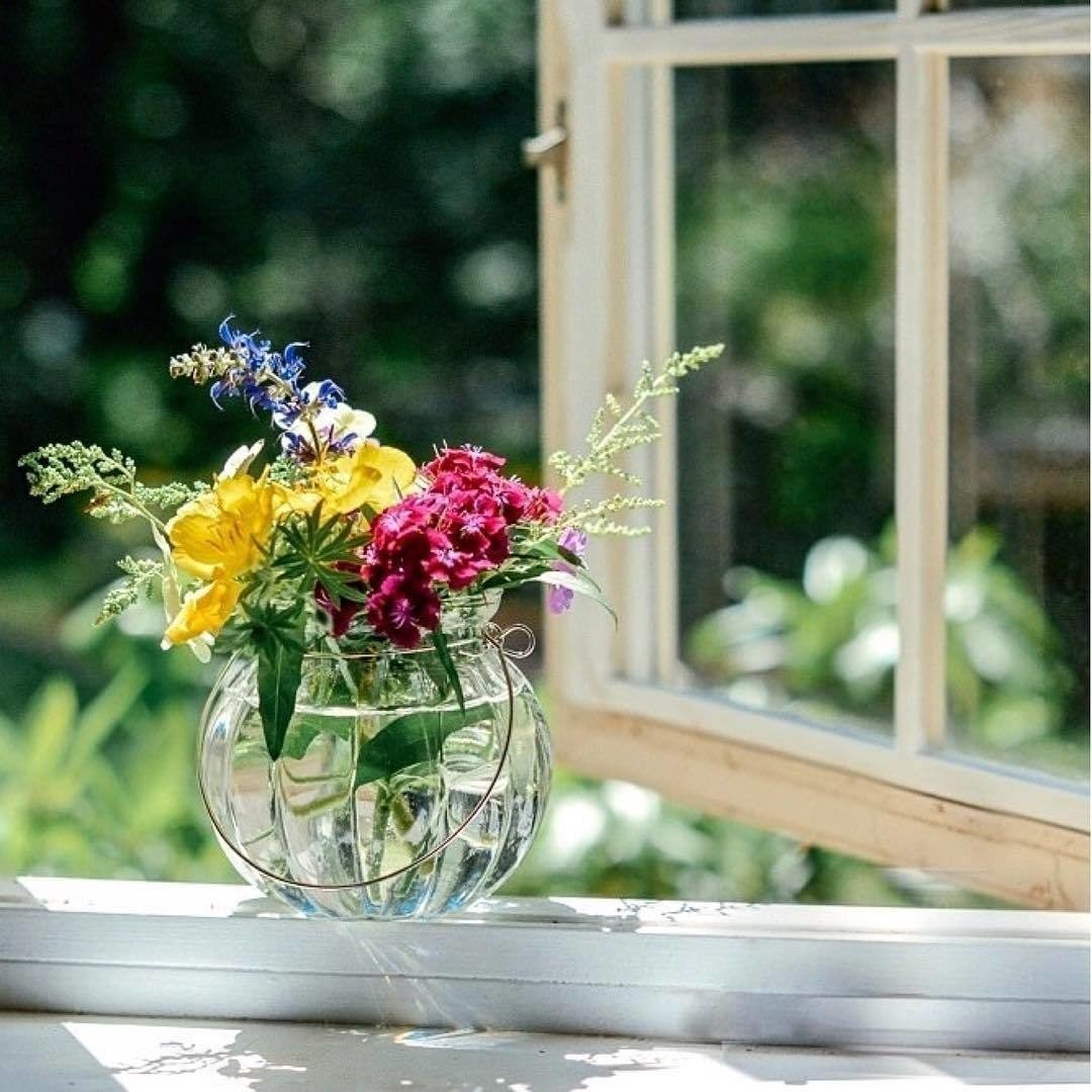 Цветы в вазе на окне