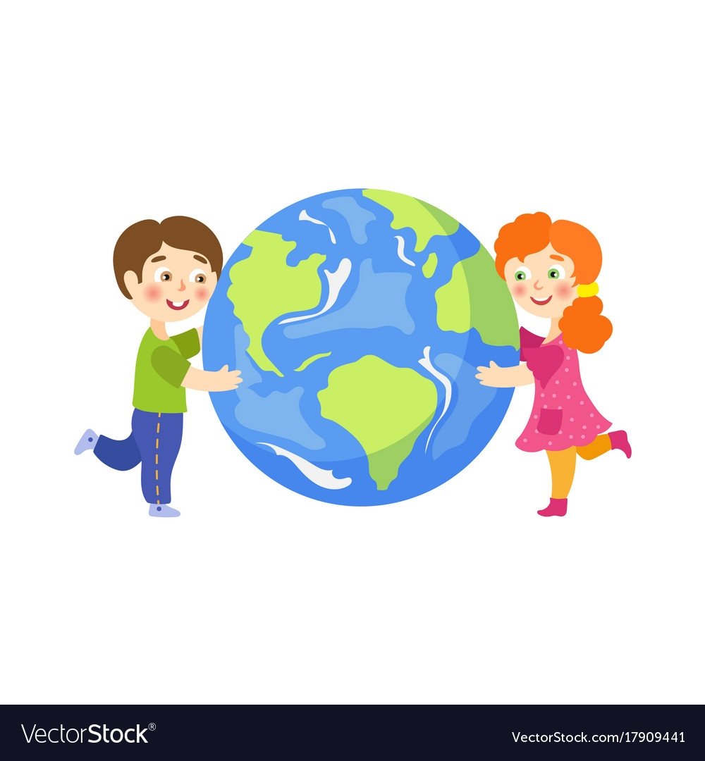 Дети обнимают планету земля