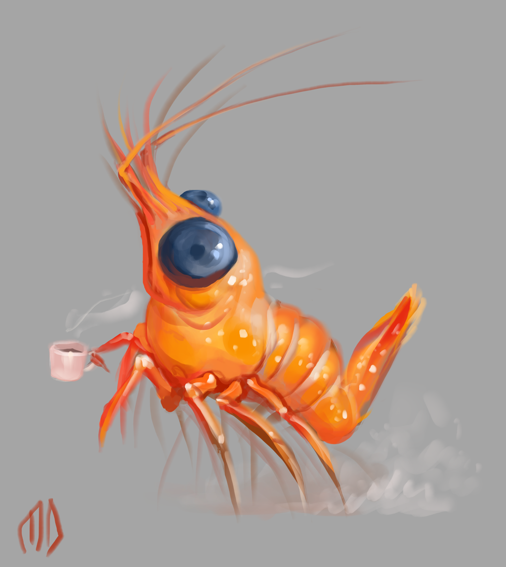 Персик и креветка арт