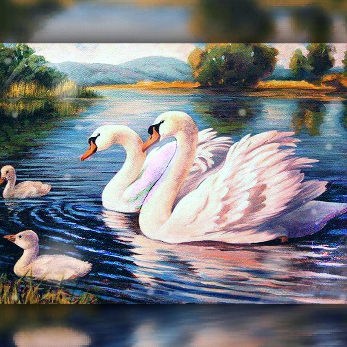 Алмазная мозайка лебеди