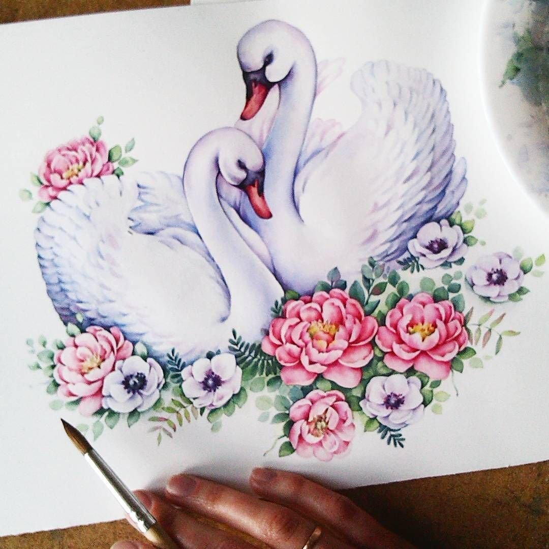 Роспись лебедь