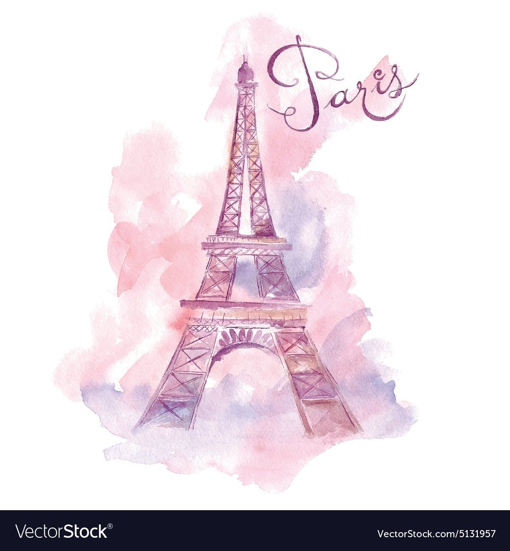 Эйфелева башня акварель на белом фоне