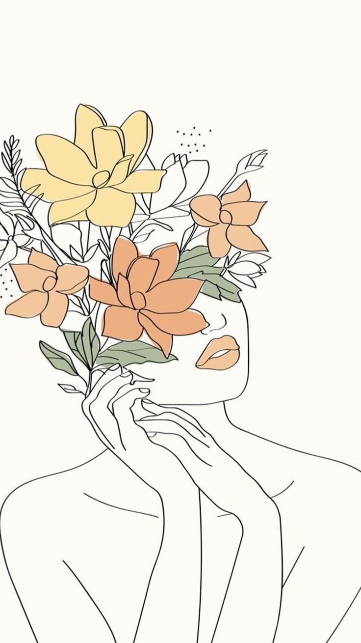 Девушка с цветами линиями