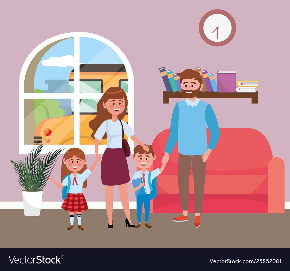 Go to School with parents рисунок