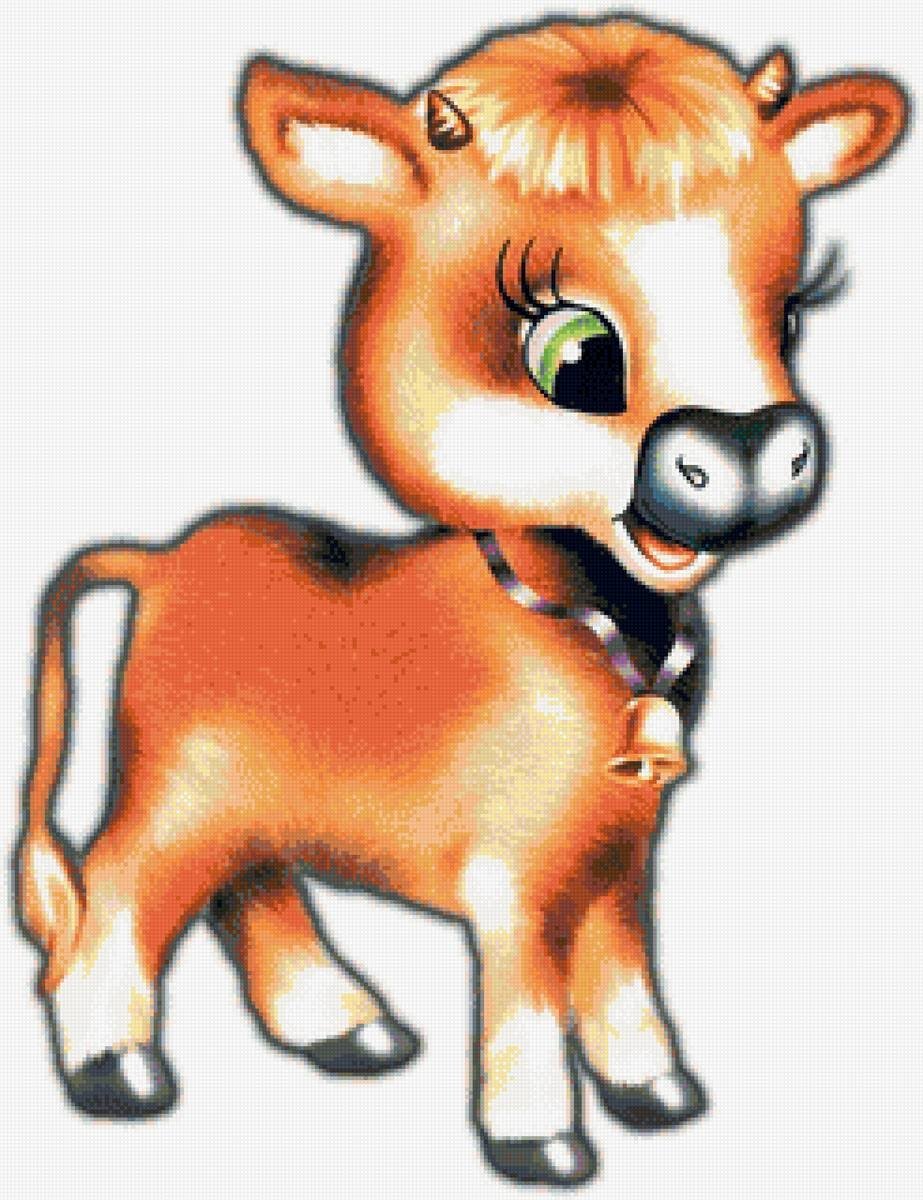 Мультяшка корова кушает