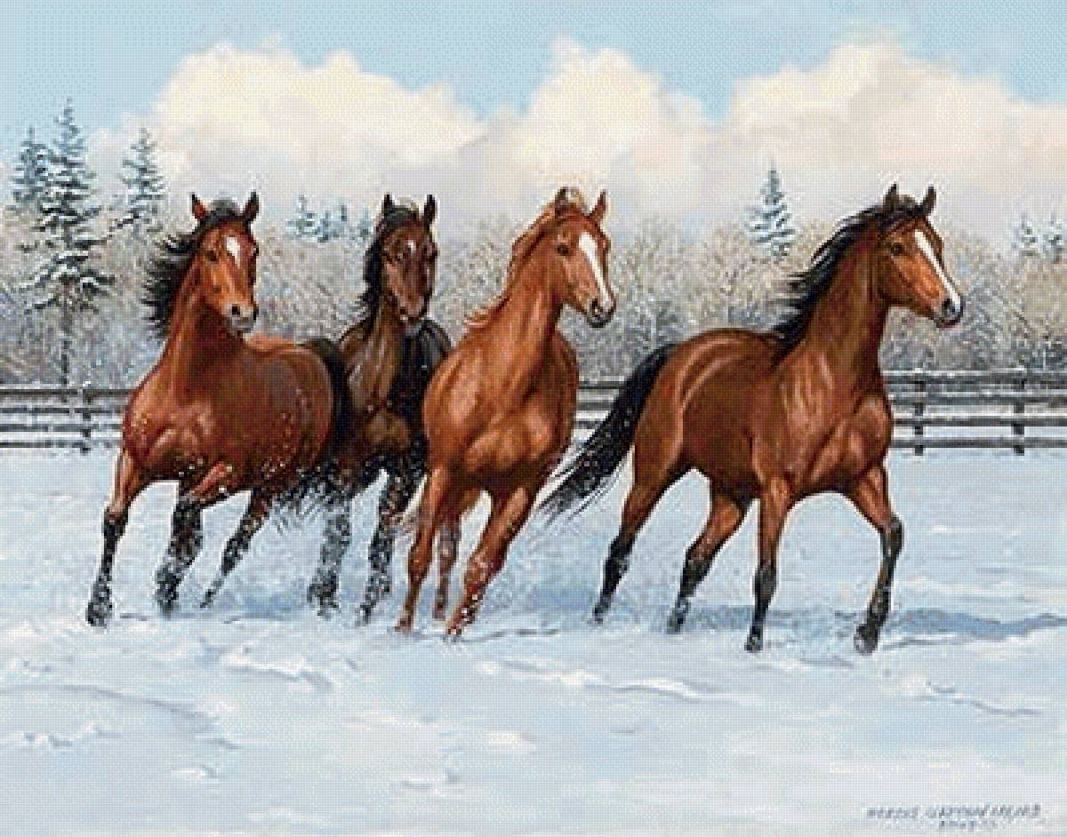 Алмазная мозаика тройка лошадей