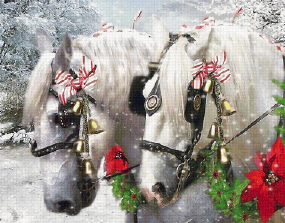 Тройка запряженных лошадей